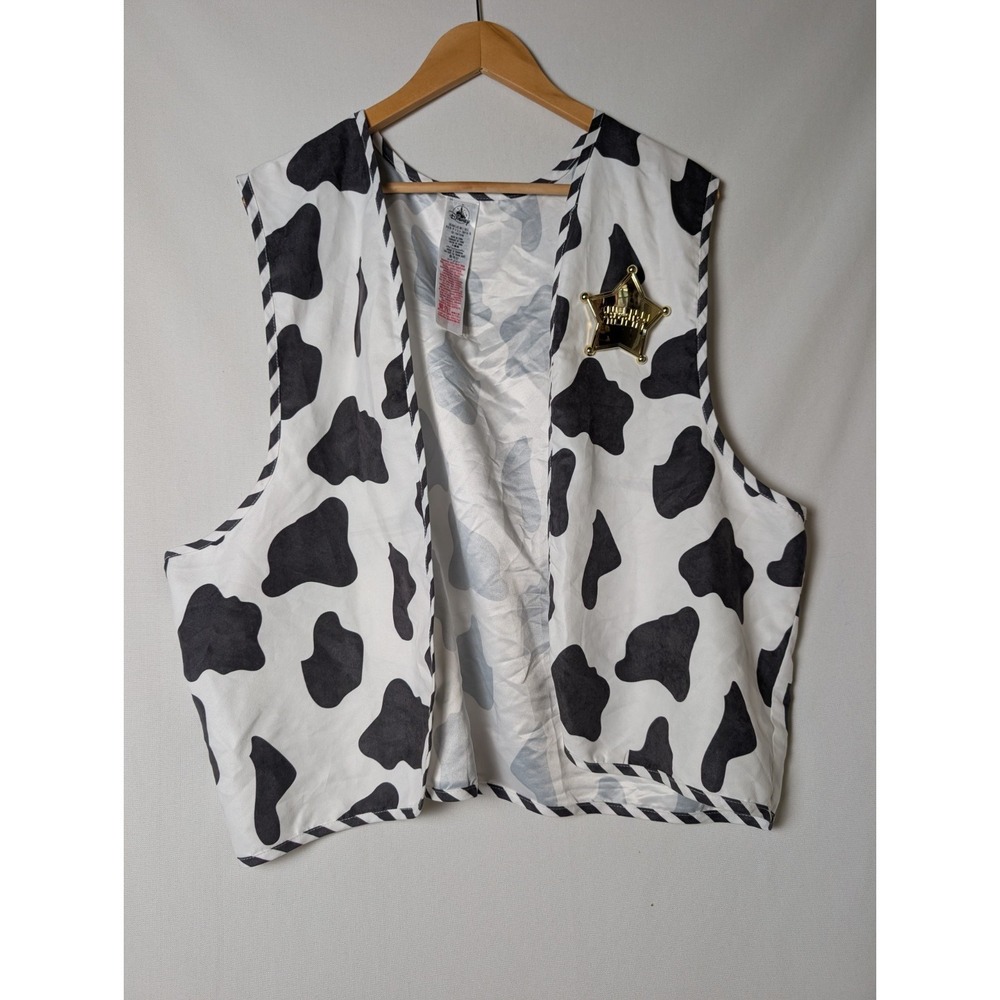 Disney Toy story Woody Cow Print Vest Sheriffs Gold Badge Pull String Unisex L